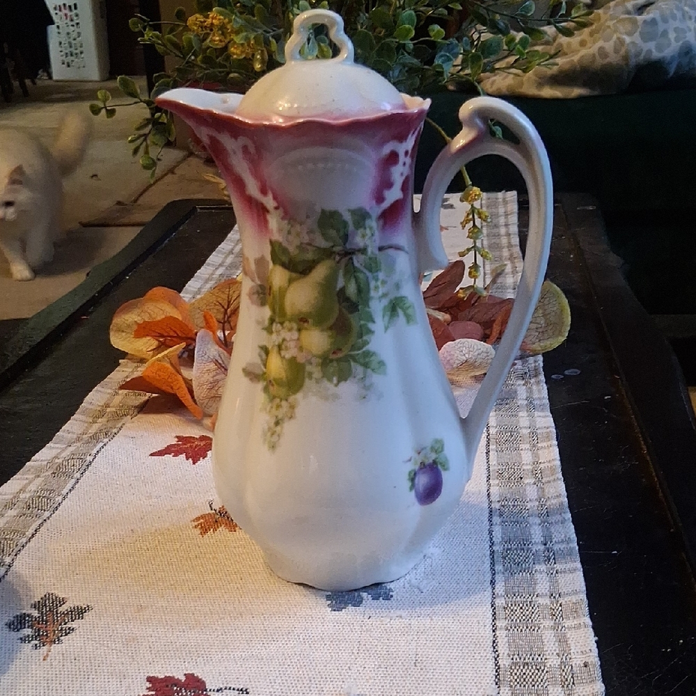 Vintage Ceramic Pitcher with Fruit Design